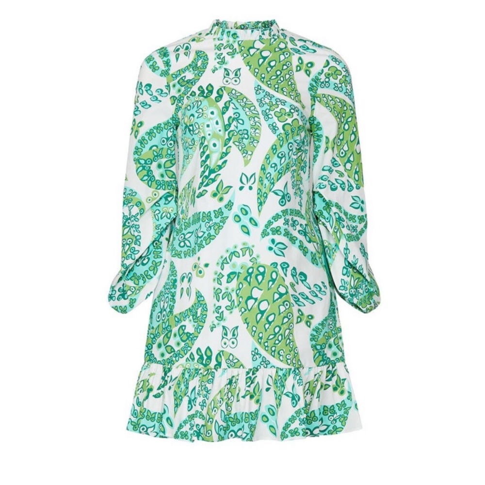 STAUD Carolina Retro Groovy Paisley Print Green teal White Mini Dress Size 8